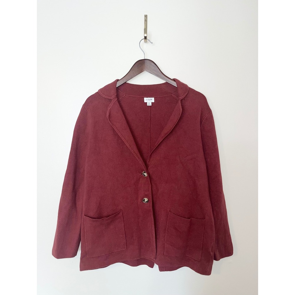 J.Crew Womens Medium Maroon Red Cotton‎ Knit Blazer Cardigan Sweater Jacket